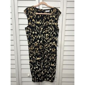 Calvin Klein Leopard Print Sleeveless Faux Wrap Stretch Sheath Dress Size 12 NWT